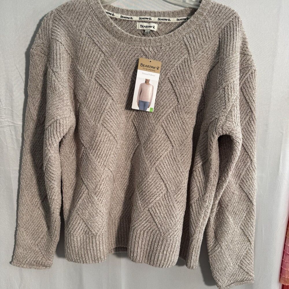 Bearpaw Women's L Textured Knit Beige Sweater Cozy Neutral Pullover NWT Casual